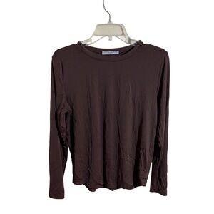 Suzette Collection Brown Long Sleeve Crew Neck Top Size Large Nylon Spandex